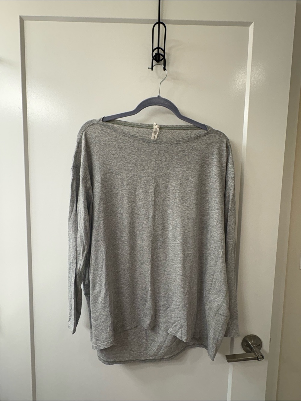 lululemon Gray Solid Boat Neck Jersey Cotton Stretch Pullover Top SZ 10